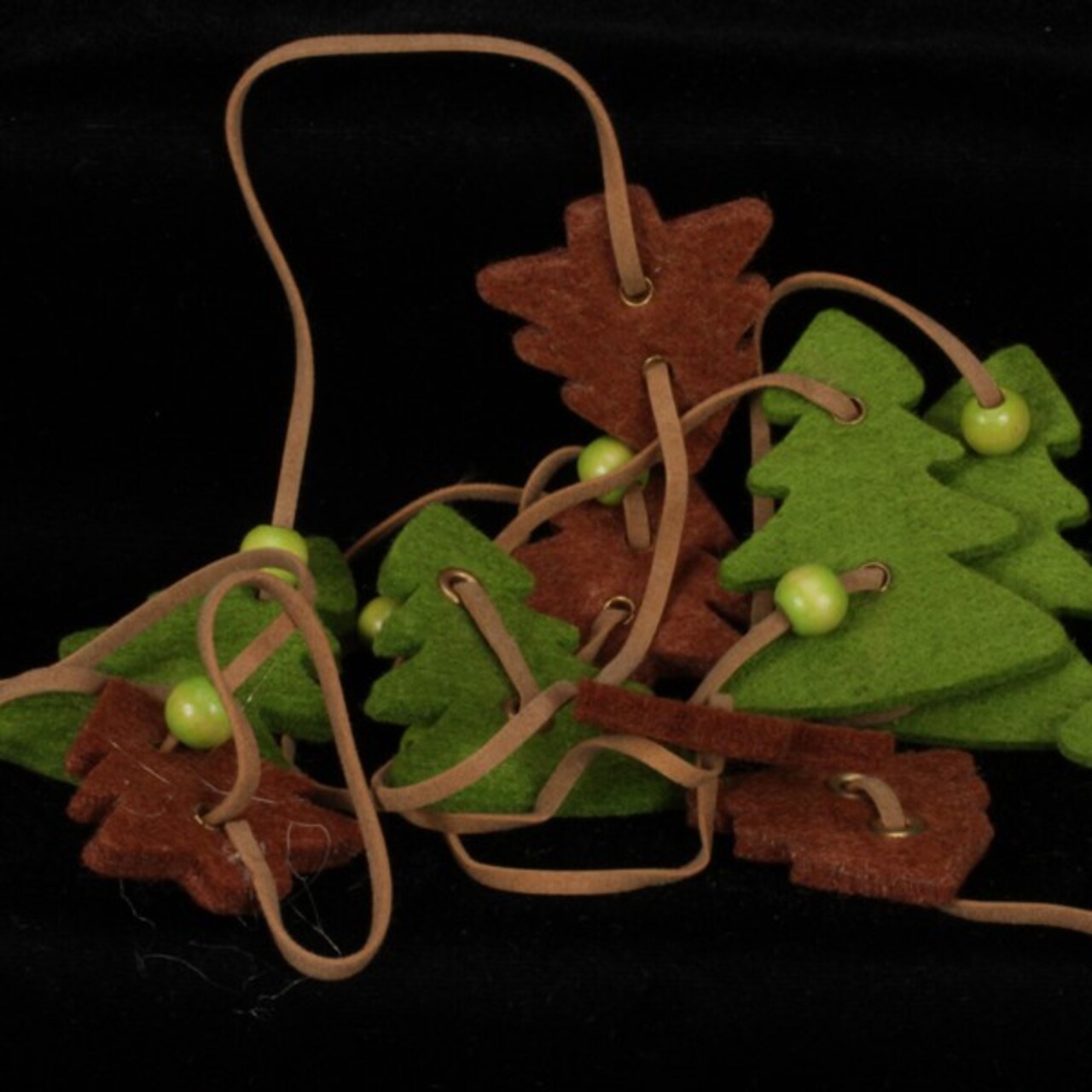 The Ribbon People Olive Green And Chocolate Brown Small And Large Trees Felt Garland Ornaments